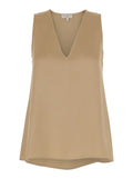 Angelica Beige Sleeveless Top with V-Neck in Viscose Blend Women Acetate Tops
