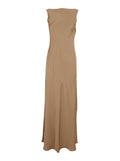 Long Dress Mara with Boat Neckline and Draping on the Back in Beige Viscose Blend for Women Acetate
