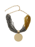 Damian Metallic Color Necklace with intertwined Beads and Pendant in Glass Brass for Women Necklaces