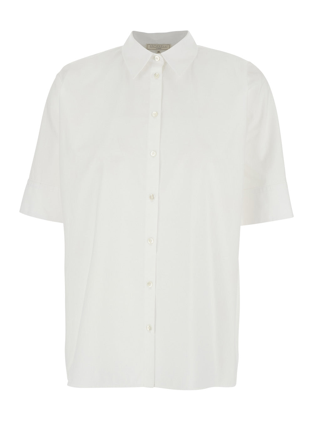 BRIGITTA White Shirt with Pointed Collar and Short Sleeves in Cotton for Women Blouses