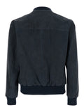 Didier Blue Jacket with Stand-up Collar and Two Zip Pockets on the Front in Suede for Men Blu Goat Outerwear