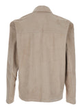 Beige Jacket with Classic Collar In Leather for Men Goat Outerwear