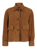 Ella Brown Jacket with Wide Collar and Flap Pockets on the Front in Suede for Women Goat Outerwear