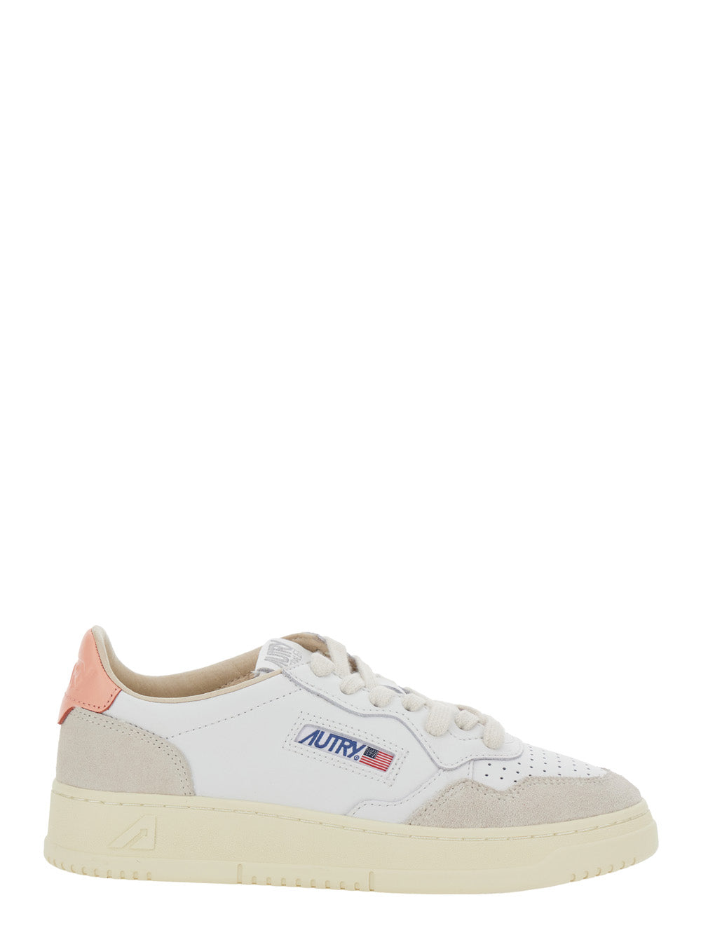 Medalist Low White Sneaker with Contrast Heel in Leather for Women Cow Suede