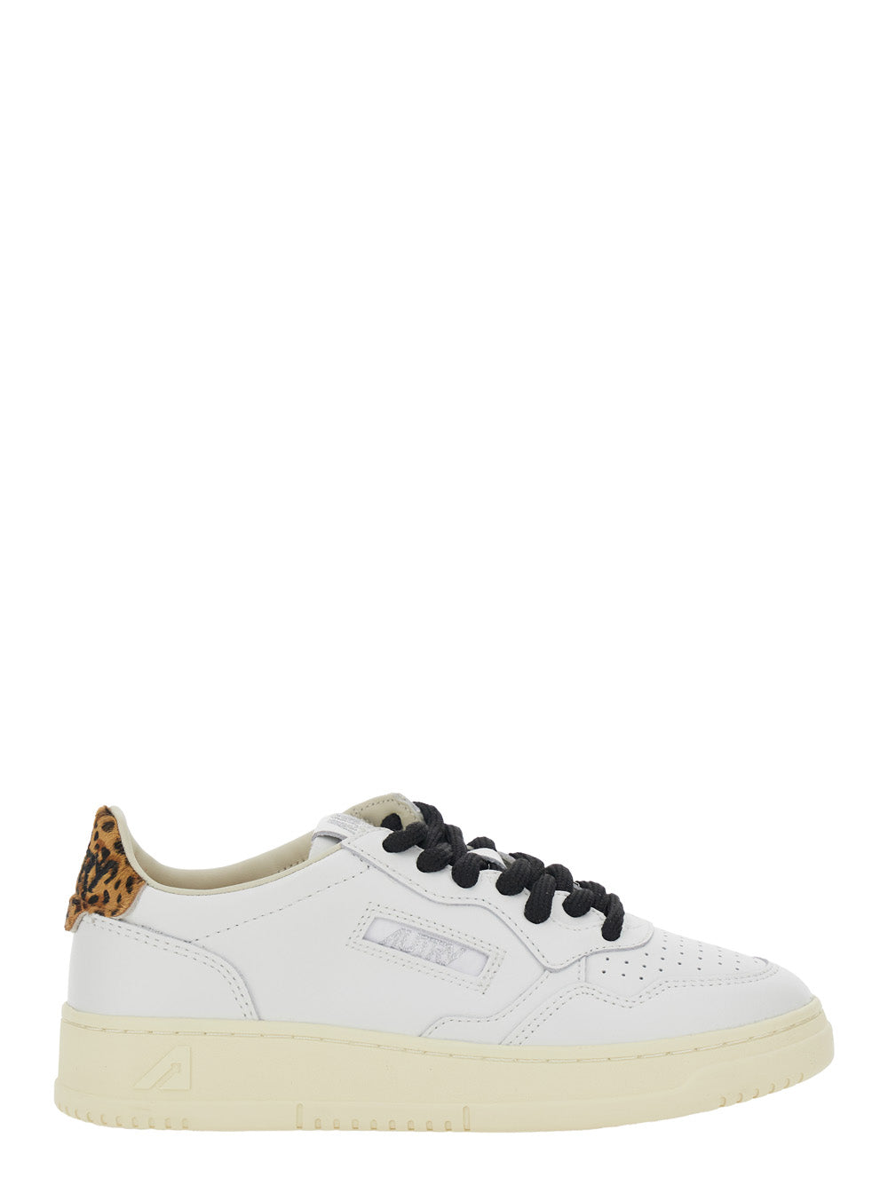 Medalist White Sneaker Low Top with Logo Imprinted on the Tongue and Animal Print Heel in Leather for Women Cow