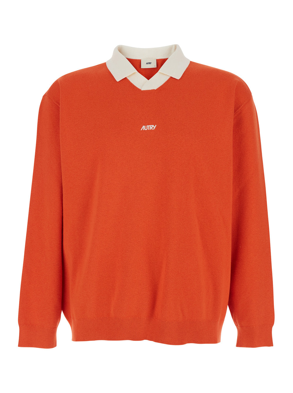 Orange Polo Collar Sweater with Logo In Cotton Blend for Men Jersey