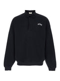 Black Polo Collar Sweatshirt with Front Logo in Cotton for Men Sweatshirts