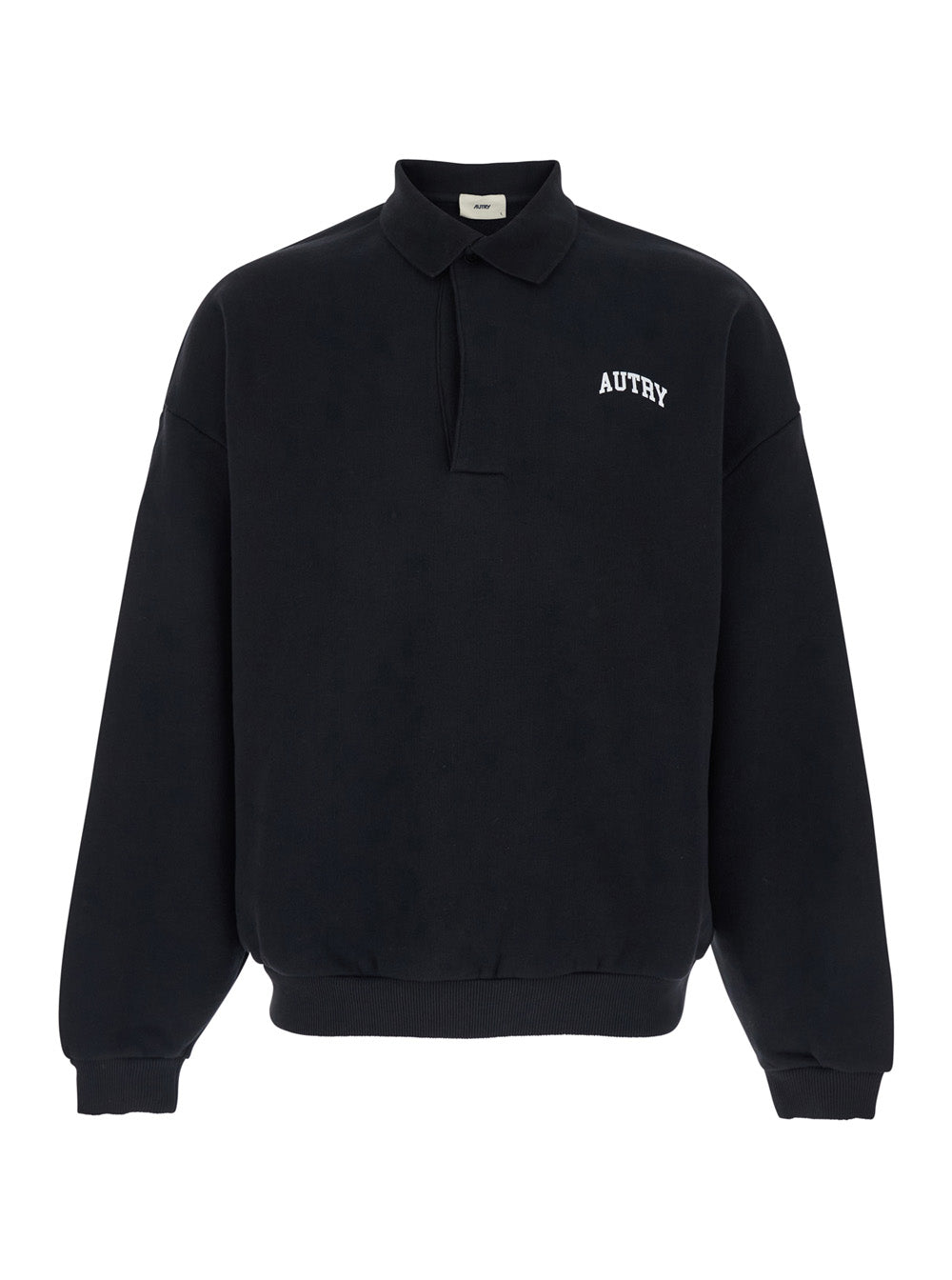 Black Polo Collar Sweatshirt with Front Logo in Cotton for Men Sweatshirts