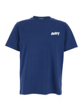 Blue T-shirt with Raised Collar and Logo on Front in Cotton Man Blu Tshirts Polo Shirts