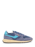 Reelwind Blue Sneaker Low Top with Logo Patch on Tongue and Side in Leather Blend Man Blu Nylon Cow Mesh