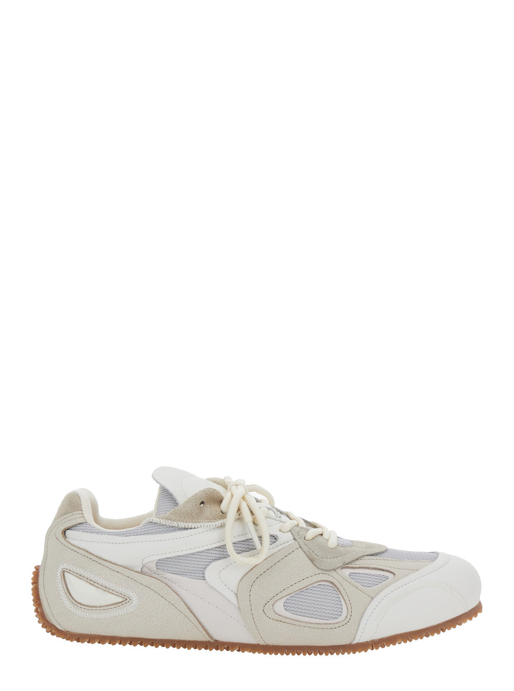 Sneaker Slow Runner with Mesh Inserts and Grooved Sole in White Beige for Men