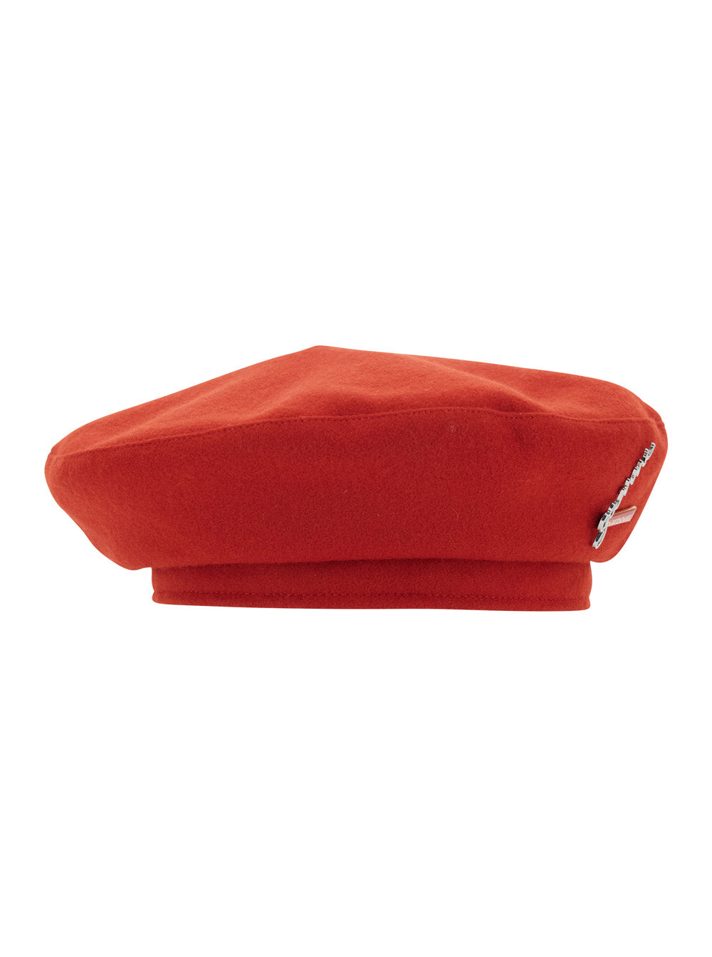 Red Wool Beanie with Flat Crown and Logo Plate on the Side for Women Hats Gloves