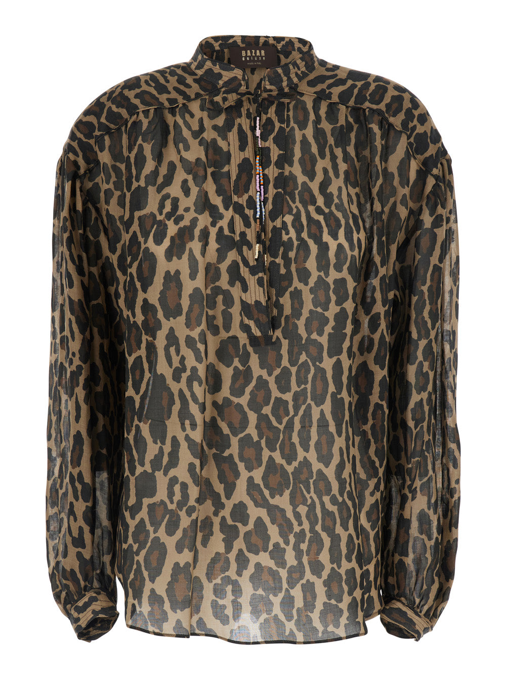 SHIRT Beige with Collar and Long Sleeves in Viscose Women Glass Ramie Blouses