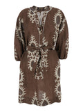 Short Dress with V-neck and All-over Floral Print in Brown for Women Linen