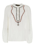 SHIRT White S11951200120 with Classic Collar and Long Sleeves in Ramie Glass Blouses