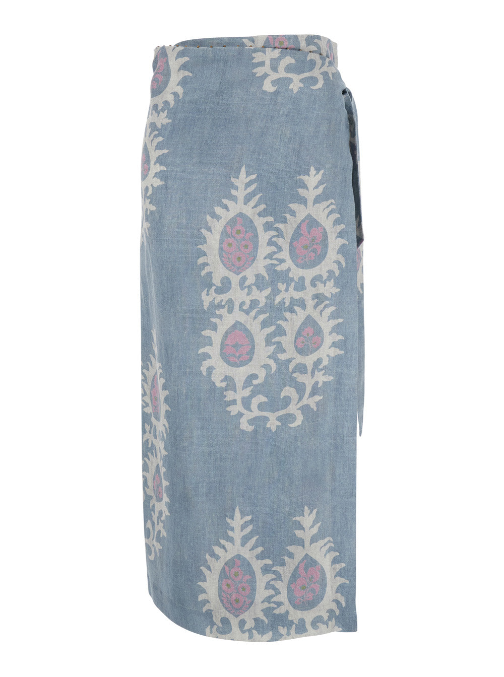 Blue Linen Long Skirt with Waist Knot Design for Women Blu
