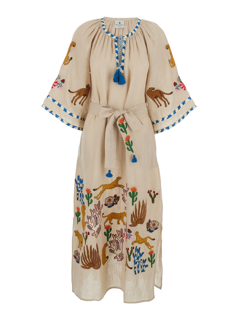 Congo Veronica - Beige Kaftan with Deep Neckline Linen Women Beachwear