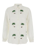 White Coco Palm Shirt with Classic Collar in Linen for Women And Blouses