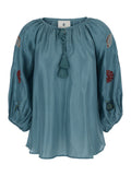 Silk Top with Sea Print and Blue Details Blu Beachwear