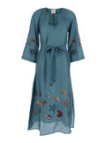 Kaftan Hand Sea Life Veronica Blue with Print Motif in Silk for Women Blu Beachwear