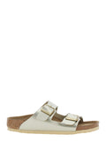 Arizona Sandals with Rounded Toe and Buckle Closure in Metallic Birko-Flor for Girls Birkoflor Flat Shoes