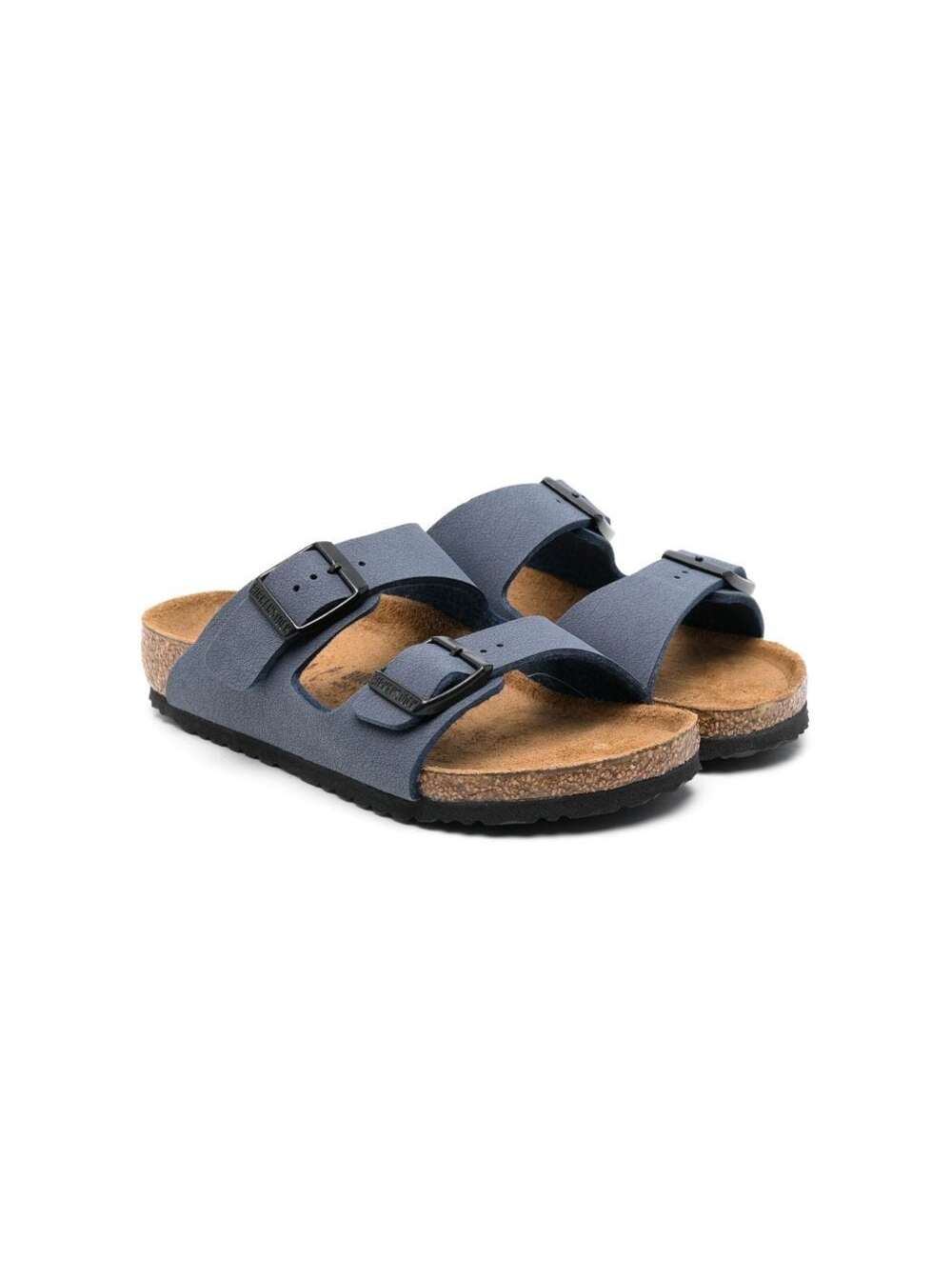 Arizona Sandals with Engraved Logo in Ecoleather Navy Blue for Kids Blu Birkoflor Flat Shoes