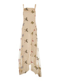 Beige Long Dress EMBROIDERY NET LOOK21 with Embroidered Details in Polyamide and Polyester for Women