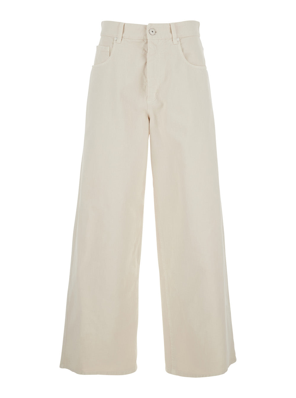 White Wide Jeans with Five-Pocket Design in Bleached Denim for Women Cotton