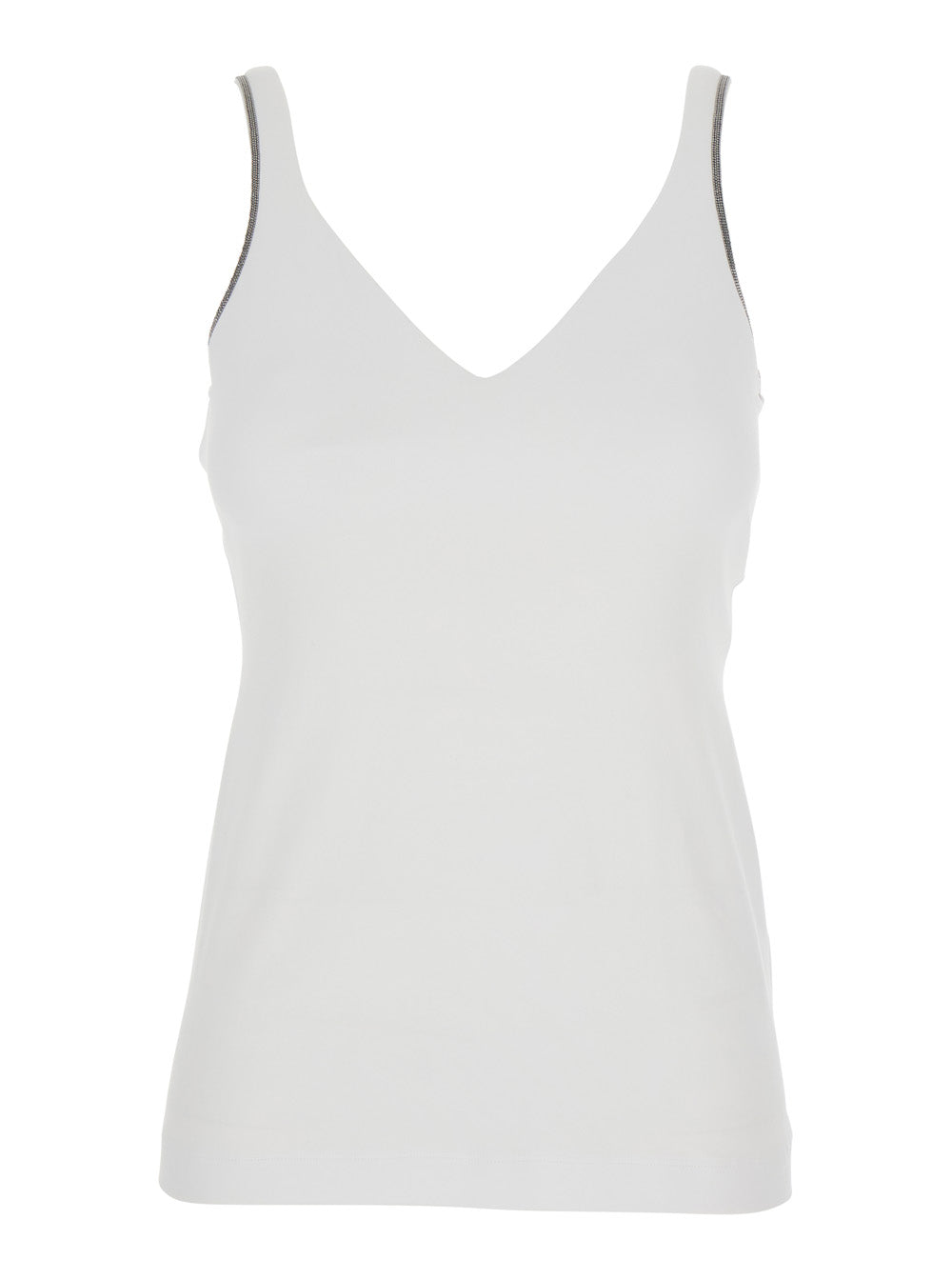 Top with V-Neck and Side Monile Details in White Cotton for Women Elastane Tops