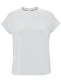 T-Shirt with Monile Detail in White Cotton for Women Elastane Tshirts And Polo Shirts