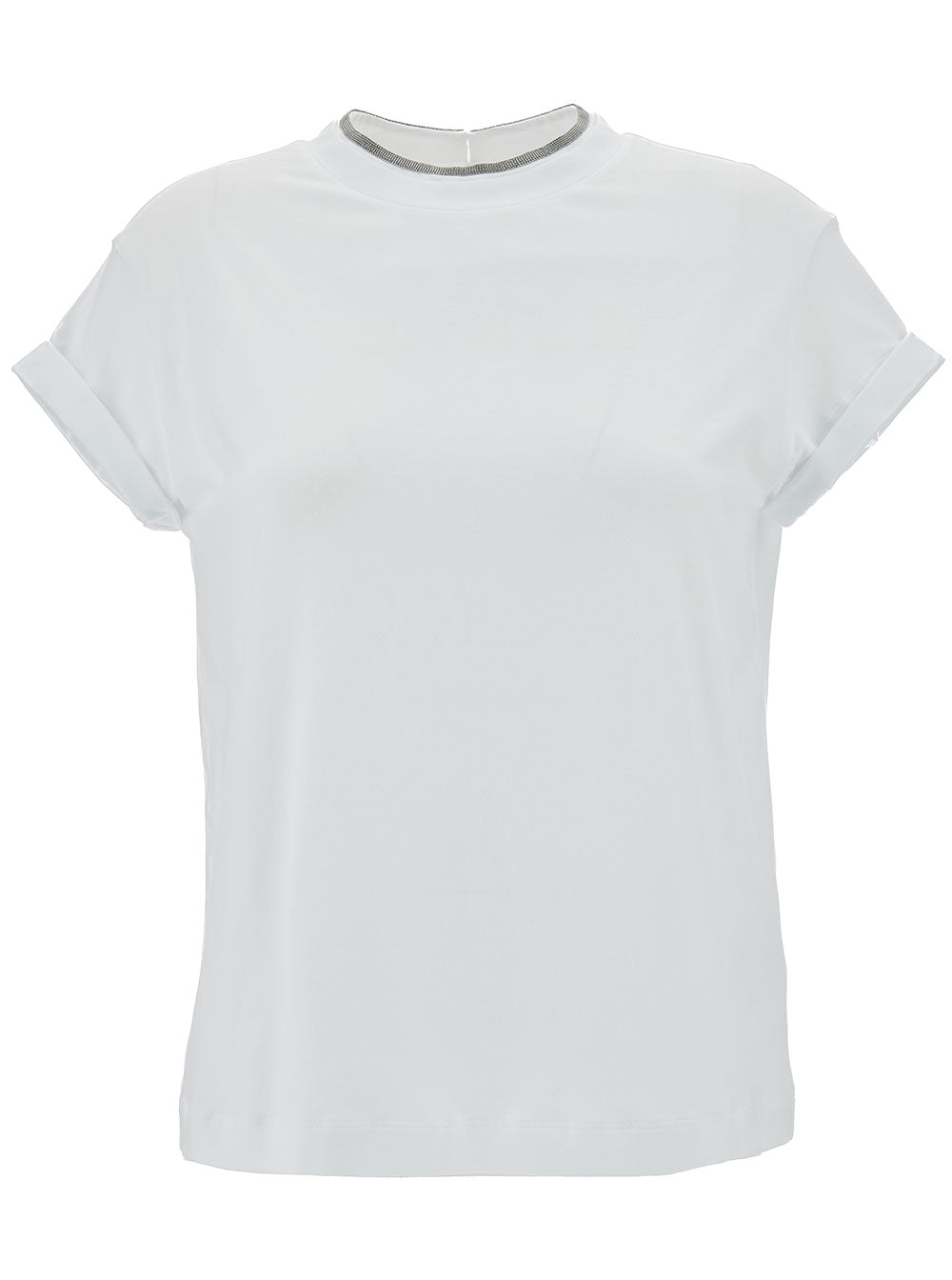 T-Shirt with Monile Detail in White Cotton for Women Elastane Tshirts And Polo Shirts