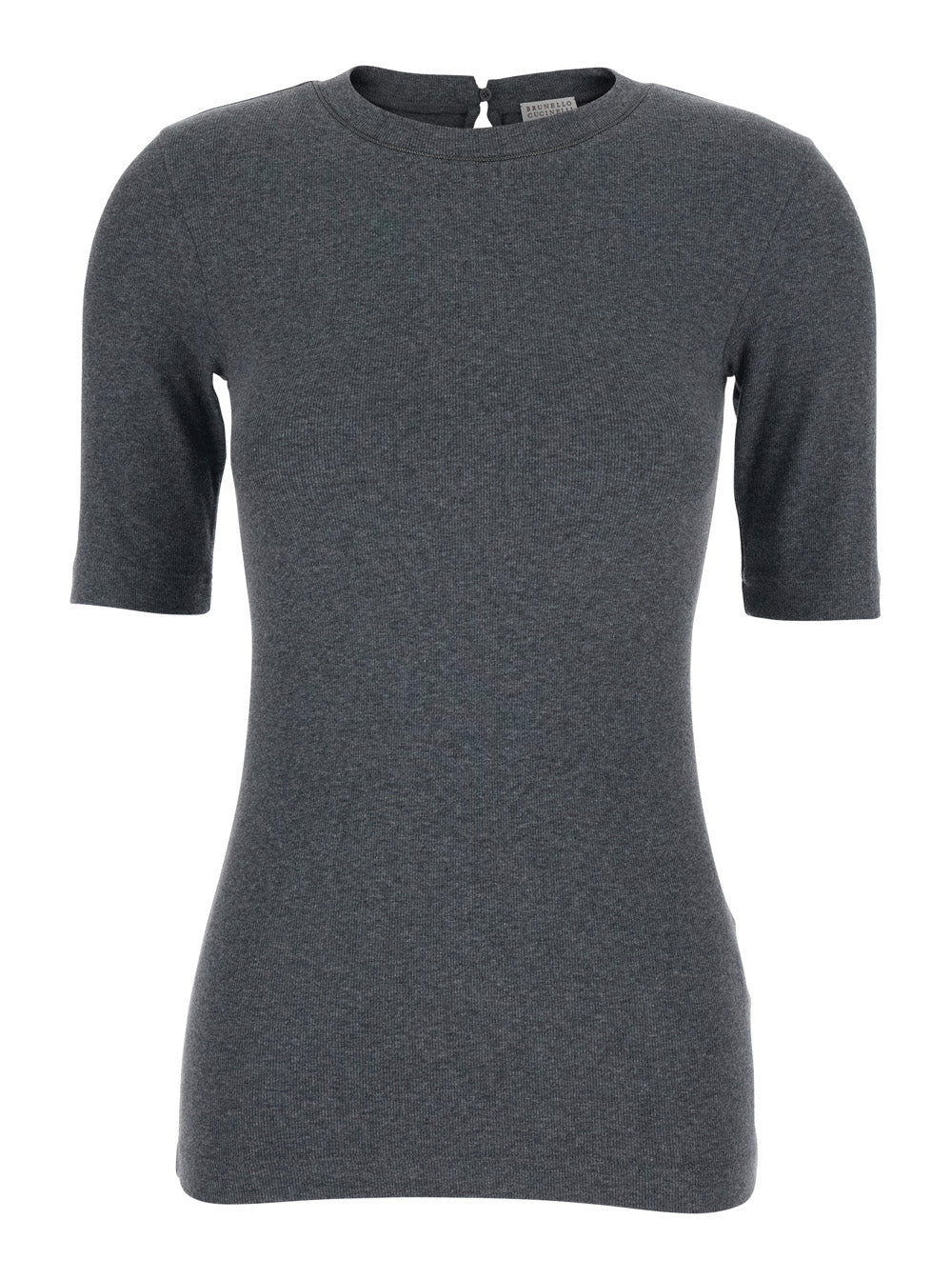 Gray T-Shirt with Round Neck and Three-Quarter Sleeves in Cotton for Women Grey Elastane Tshirts Polo Shirts