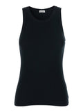 Black Top with Round Neck and Ribbed Design in Cotton Woman Elastane Tops
