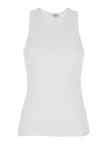 Crew Neck Top with Monile Detail on the Front in White Stretch Cotton for Women Elastane Tops