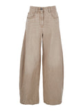 Beige Denim Five-Pocket Design Jeans with Logo Patch on the Back for Women Cotton