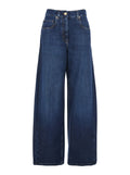 Blue Jeans with Five-Pocket Design and Patch Logo on the Back in Denim Woman Blu Cotton