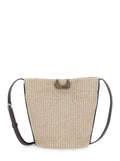 Beige Shoulder Bag with Plate on the Front in Raffia for Women Cotton Polyamide