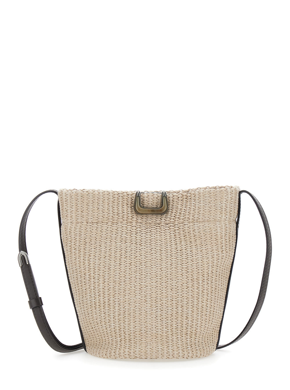 Beige Shoulder Bag with Plate on the Front in Raffia for Women Cotton Polyamide