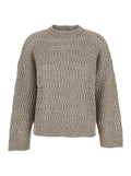 Beige Round Neck Pull with and Long Sleeves in Linen Woman Nylon Jersey
