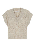 Beige Vest with V-neck and Sequin Detail in Silk Linen Blend for Women Jersey