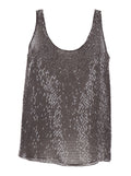 Silk Top with Round Neck and All-Over Sequins Brown Women Tops