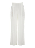 White Pants with Front Pleats in Tech Fabric for Women Viscose Linen Trousers
