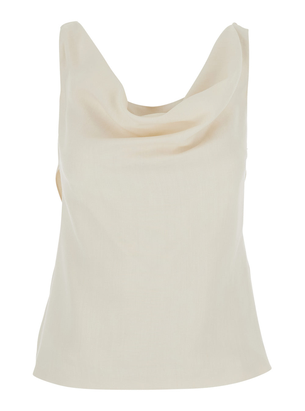 White Top with Draped Neckline in Viscose Blend for Women Linen Tops