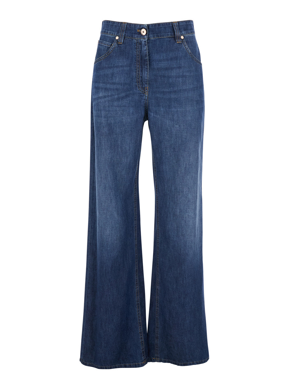 blue Five-pocket design jeans with faded effect in Denim woman Blu Cotton