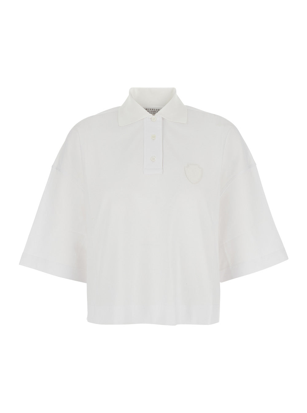 White Polo with Front Logo Patch In Cotton for Women Tshirts And Shirts