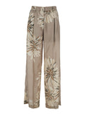 Beige Pants with Elastic Waist and All-Over Floral Print in Silk Woman Trousers