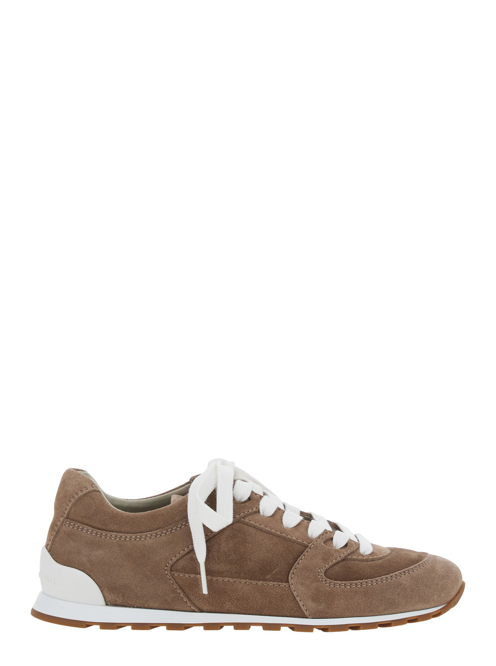 Brown Low Top Sneaker with Suede Inserts Women Calf