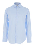 Blue Shirt with Classic Collar and Striped Motif for Men Light Cotton Lyocell Elastane Blouses