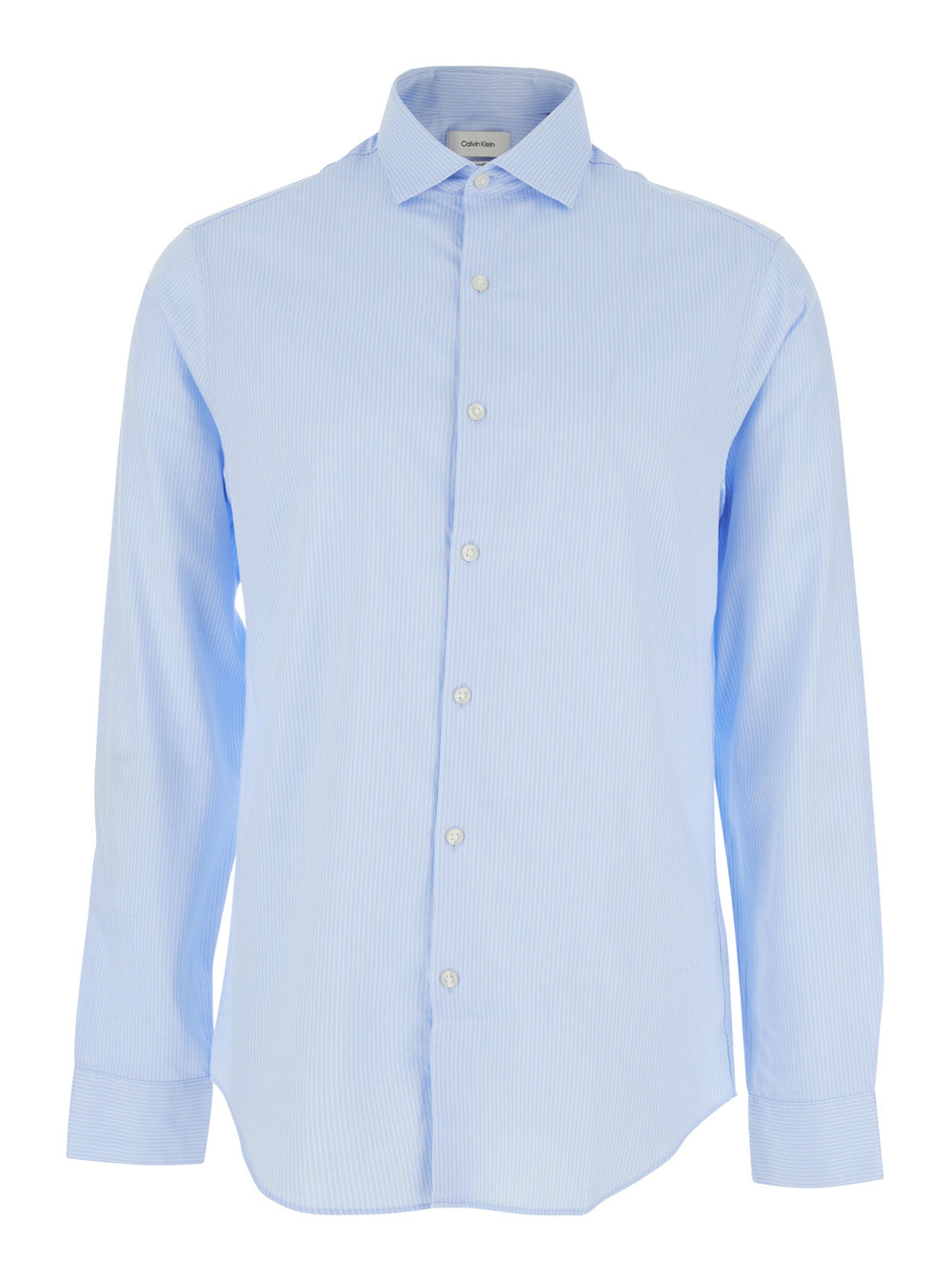 Blue Shirt with Classic Collar and Striped Motif for Men Light Cotton Lyocell Elastane Blouses