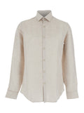 Shirt SLIM REF LINEN BLD SLD Beige with Classic Collar and Long Sleeves in for Men Lyocell Blouses